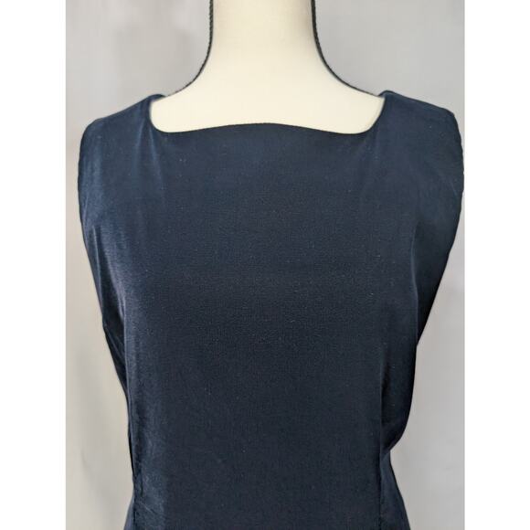 Vintage Jaeger Hong Kong Navy Sleeveless Sheath Dress Lined Back Zip Classic M L - Picture 2 of 8